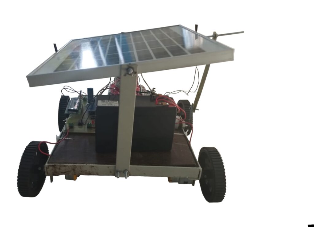 Solar grass cutter controlled by mobile with sun tracking solar panel